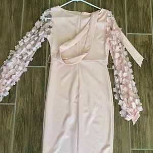 Soft Pink Dress with Mesh Flower Sleeves and Matching Belt